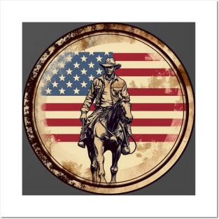 A Cowboy and an American Flag Posters and Art